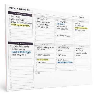 Weekly Planner Pad To Do List Desk Notepad with Multiple Sections - 8.5x11'' 5...
