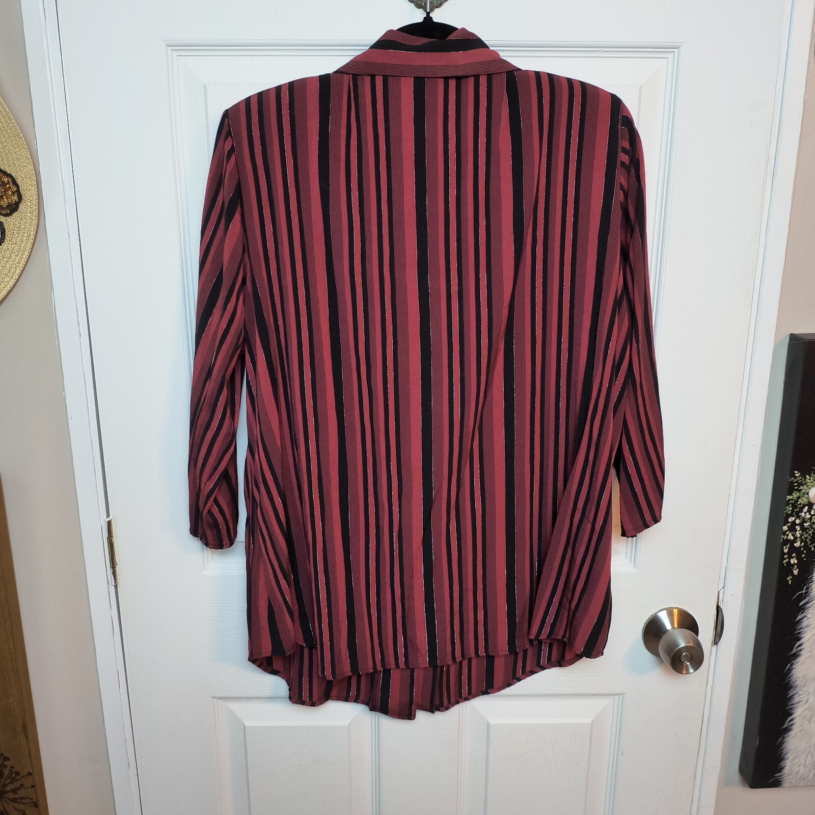 Vtg CB COLLECTIONS Top Womens 1X Striped Button up Blouse 3/4 Ruched Sleeve Red image 6