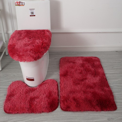 3Pc Waschbar Rutschfest Badezimmer Podest Teppich Toilette Deckel Badematte Set( - Bild 17 von 31