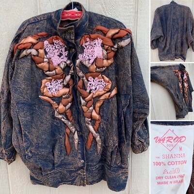 Varod 205 for Shanna Wearable Art Oversized Acid Wash Denim Jacket Dolman Slv M