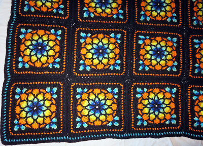 HANDMADE Crochet AFGHAN vtg STAINED GLASS Knit THROW Quilt COUCH Lap BED BLANKET