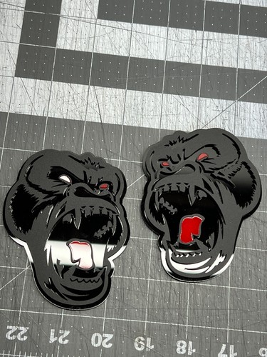 Angry Gorilla Red Eye Car Truck Emblem Badge Matte Black on Black Custom PK of 2 - Picture 10 of 10