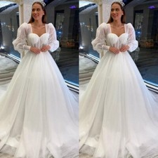 Elegant Tulle Wedding Dresses Long Sleeves V Neck Beading A Line Bridal Gowns