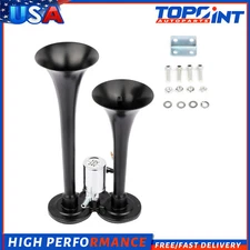 Train Air Horn Kit 12V Black Metal 120 DB Dual Trumpet Stainless Electric LOUD