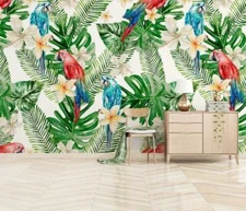 3D Parrot Leaves Wallpaper Wall Mural Removable Self-adhesive Sticker 760