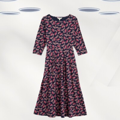 Ex Seasalt Damen 3/4 Arm Fit & Flare Kleid In Vine Wild Flower