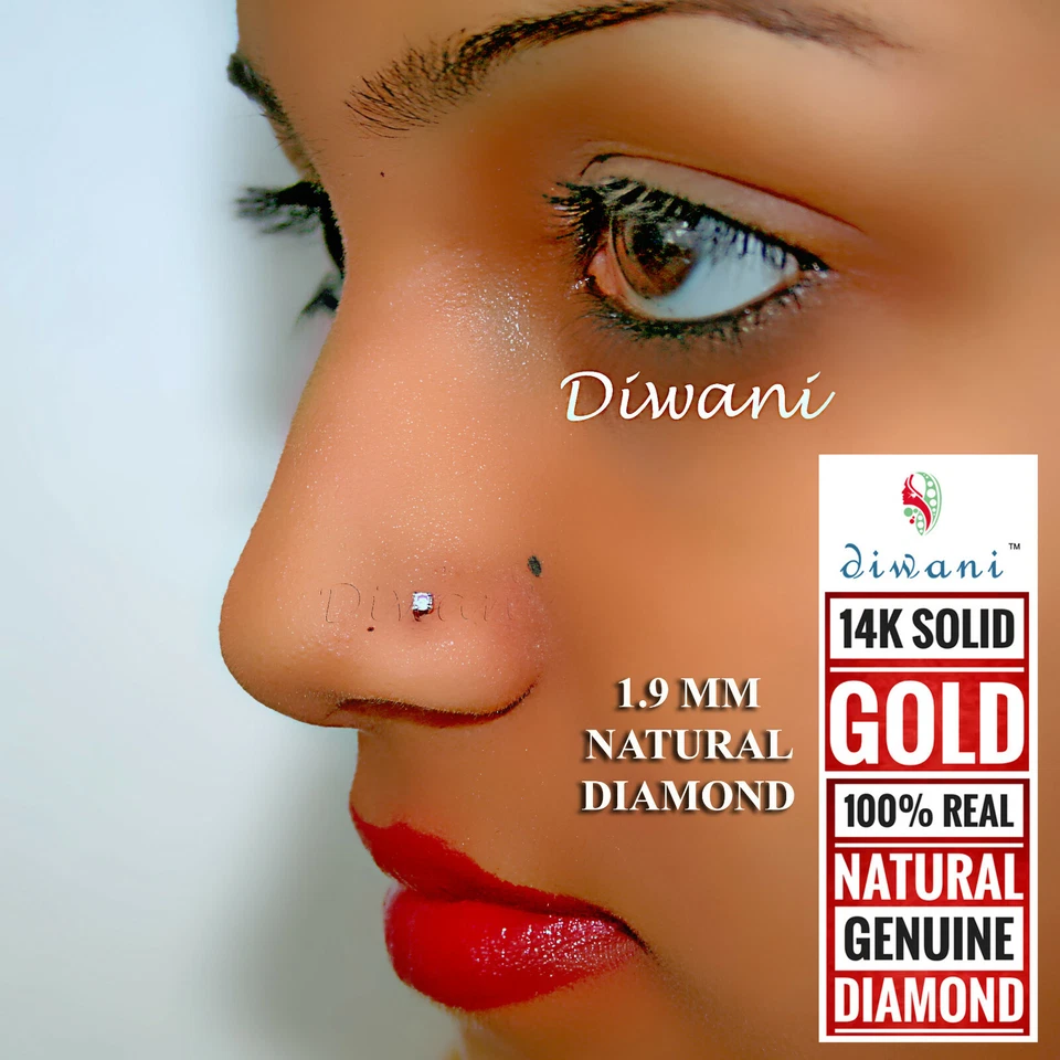 1.9mm Echt Si Diamant Hochzeit Nase Lippen Labret Monroe Schraube Piercing Stud - Bild 2 von 4