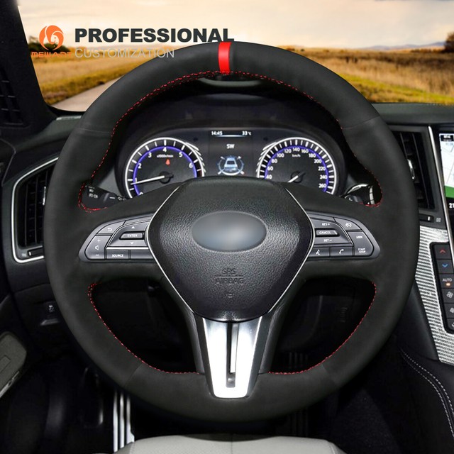 Black Real Suede Steering Wheel Cover for Infiniti Q50 QX50 2018 2019 Q60 N33 eBay