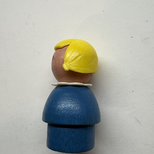 Vintage Fisher Price Little People Wooden Figure Girl Blonde Pigtails Blue Dress - Picture 4 of 6