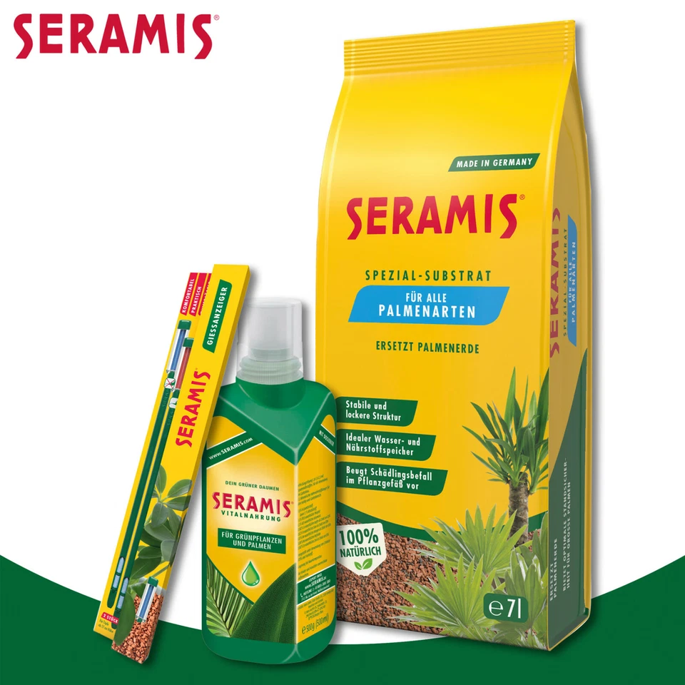 Seramis Set di 3: Substrato Speciale per Palme + Cibo Vitale + Indicatore di Annaffiatura