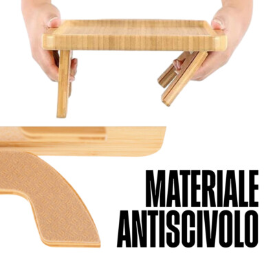 Tavolino Da Divano In Bambù Regolabile - Vassoio Per Bracciolo Con Supporto Smartphone - Ideale Per Telecomandi E Bevande - Foto 8
