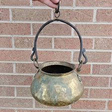 Antique Copper Cauldron Iron Handle Dovetail Hanging Fireplace Kettle Pot  