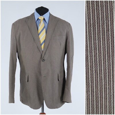Mens Summer Sport Coat 46R US Size ENGBERS Striped Brown Blazer Cotton Jacket