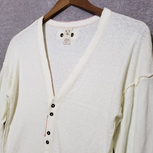 We The Free People Top Small Knit Tee Shirt Button Up Dark Ivory Long Sleeve - Picture 4 of 13