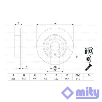 Fits VW Golf Caddy Scirocco Audi A3 Seat Skoda Octavia Brake Discs Rear Mity