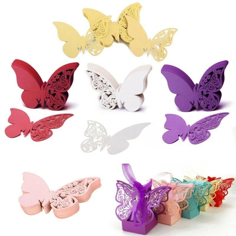 Tarjetas de nombre de lugar de mesa de boda 50 piezas mariposa diseño elegante decoración de fiesta Foto 2 de 4