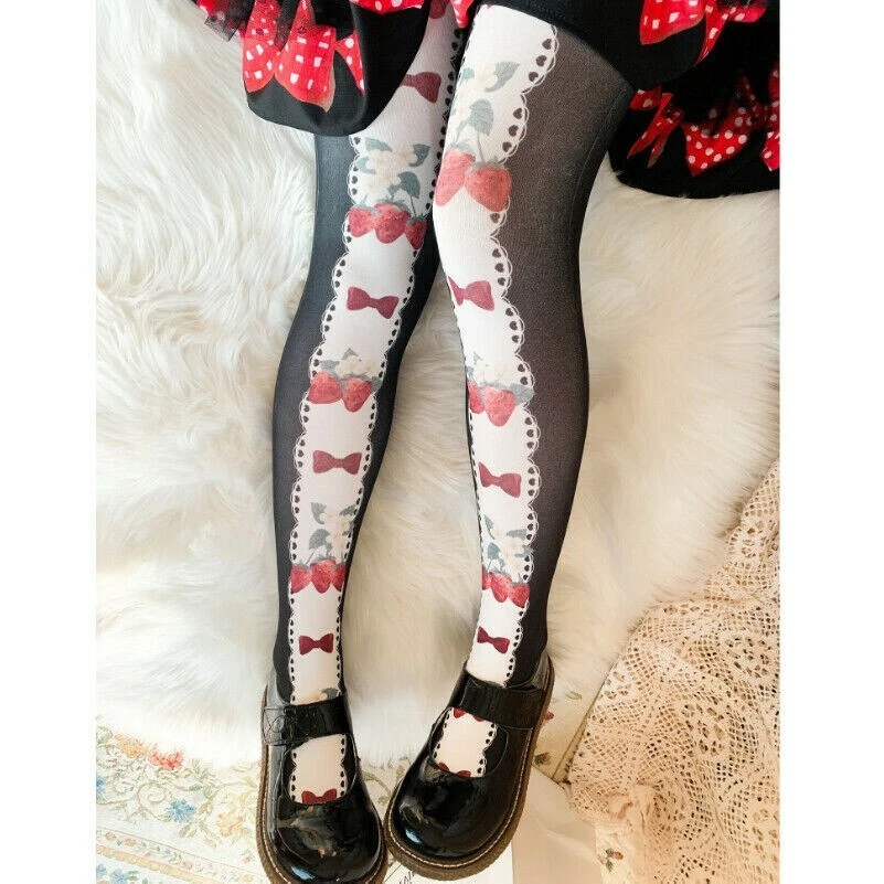 Women Girls Floral Tights Pantyhose Japanese Lolita Cute Kawaii Cosplay 120D