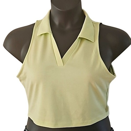 Abound Women’s Polo Collar Crop Top – Pastel Neon Green, Size Large - Picture 3 of 6