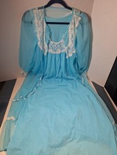 Vintage Nightgown Robe Semi Sheer Blue Long Size S/m