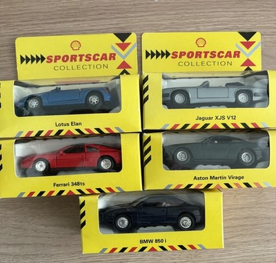 5 x Shell Sportscar Collection Diecast Cars - Ferrari, BMW, Jaguar, Lotus, Aston