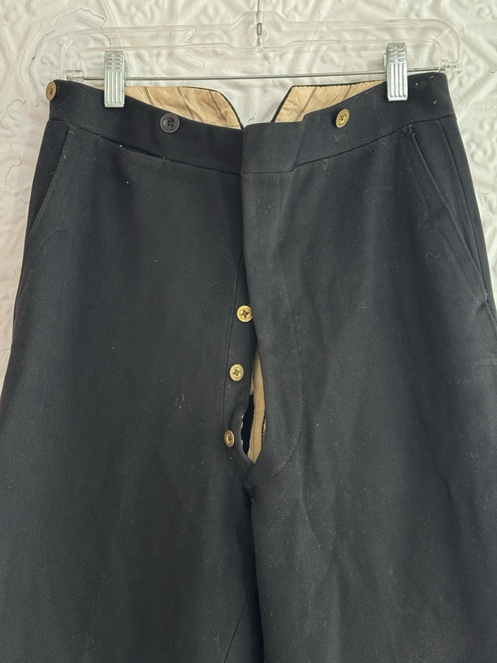 Старинные мужские шерстяные брюки черный назад пряжка кнопка мухи викторианской эпохи брюки - Изображение 2 из 4