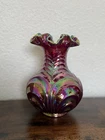 Vtg Fenton Red Amethyst Iridescent Carnival Reverse Drape Drapery Flower Vase