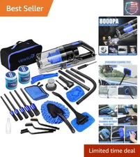 Complete 19-Piece Car Cleaning Kit with High Power Vacuum & Detailing Brushes
