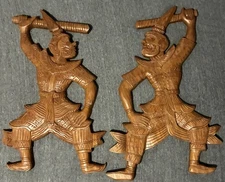 2 Balinese Thai Carved Teak Wood Ramayana Figures Rama & Hanuman MCM Wall Art