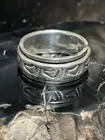 Vintage Sterling Silver Footprints Spinner Band Ring Size 8.5