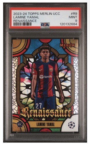 2023-24 Topps Merlin LAMINE YAMAL RENAISSANCE ROOKIE R9 PSA 9 Mint CASE HIT RC!!