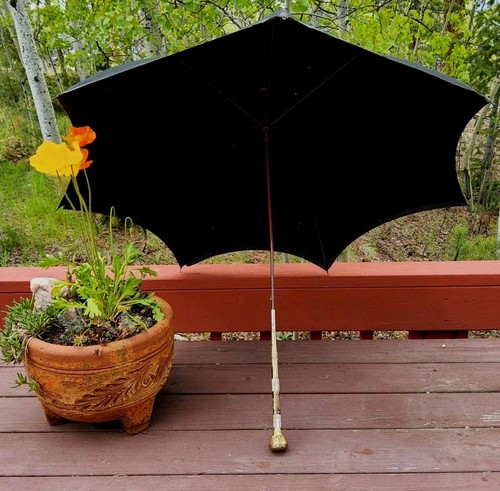 Antique Parasol RNW Victorian Gold Tone & Mother of Pearl Handle Umbrella