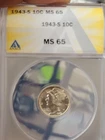 1943-S Mercury Dime ANACS MS65 Blazing Luster!!! Beautiful Gem!!!