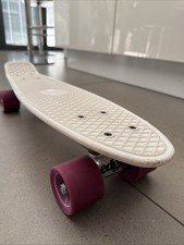 Two Bare Feet TBF Penny Board 22in Skateboard white with purple Edge Wheels Used