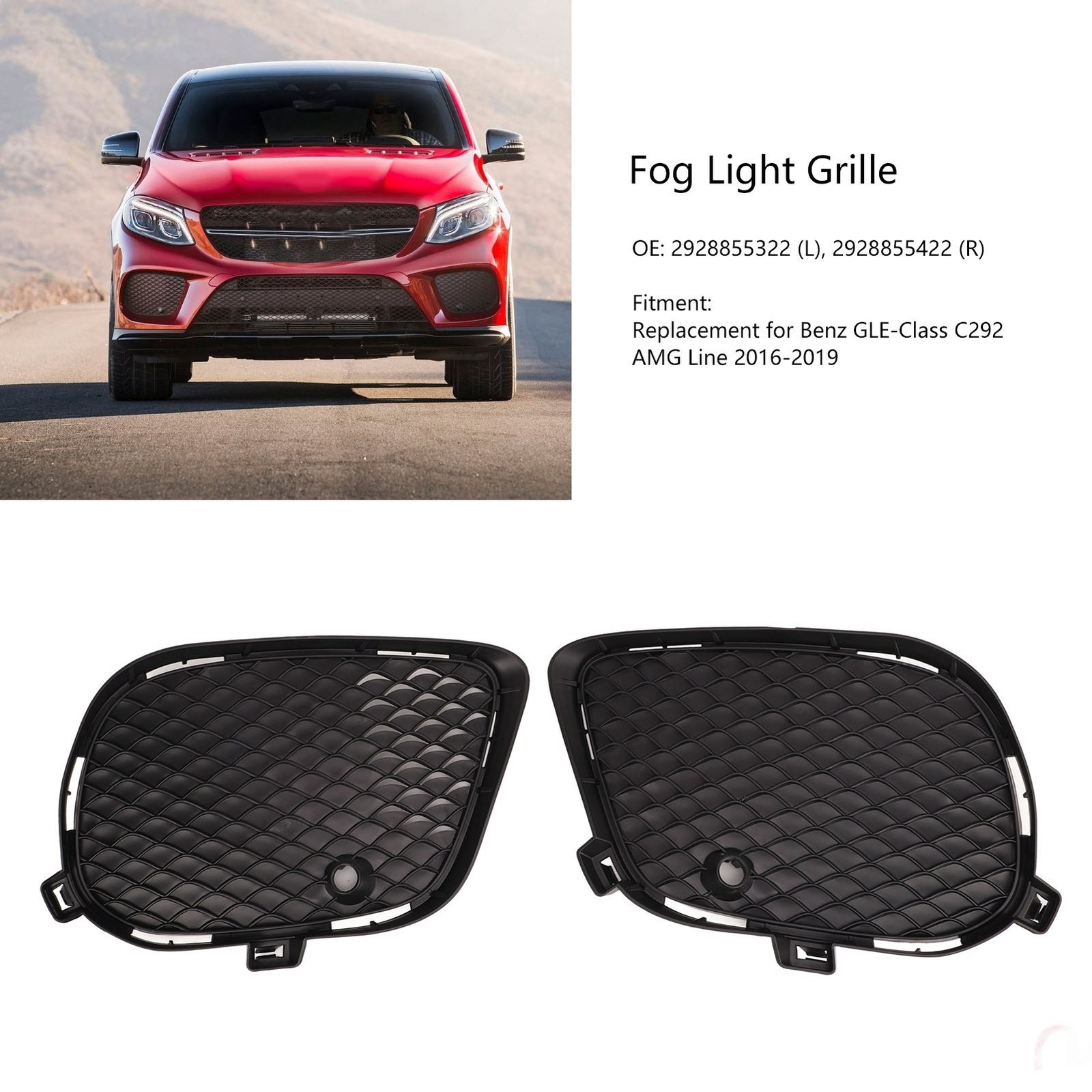 Pair Of Fog Light Grille 2928855322 For GLE‑Class C292 AMG Line 2016-2019