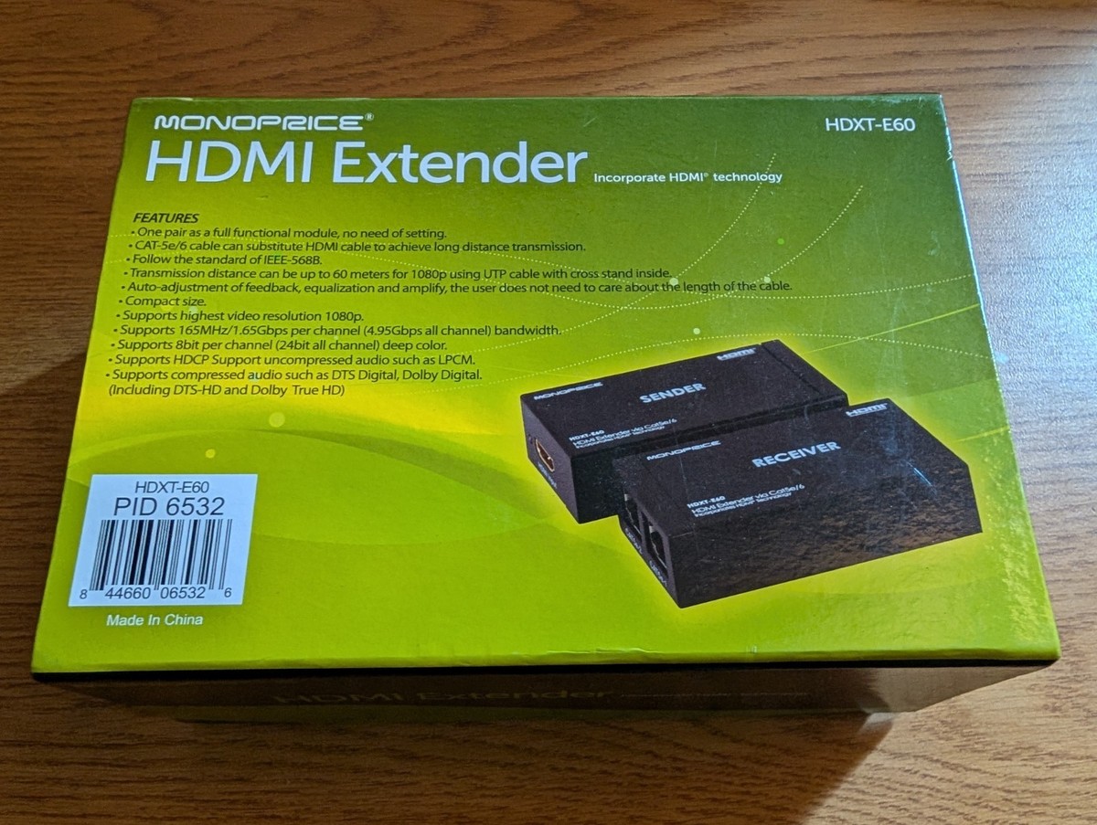 Monoprice HDMI Extender over Cat5e/CAT6 cable - up to 196 ft