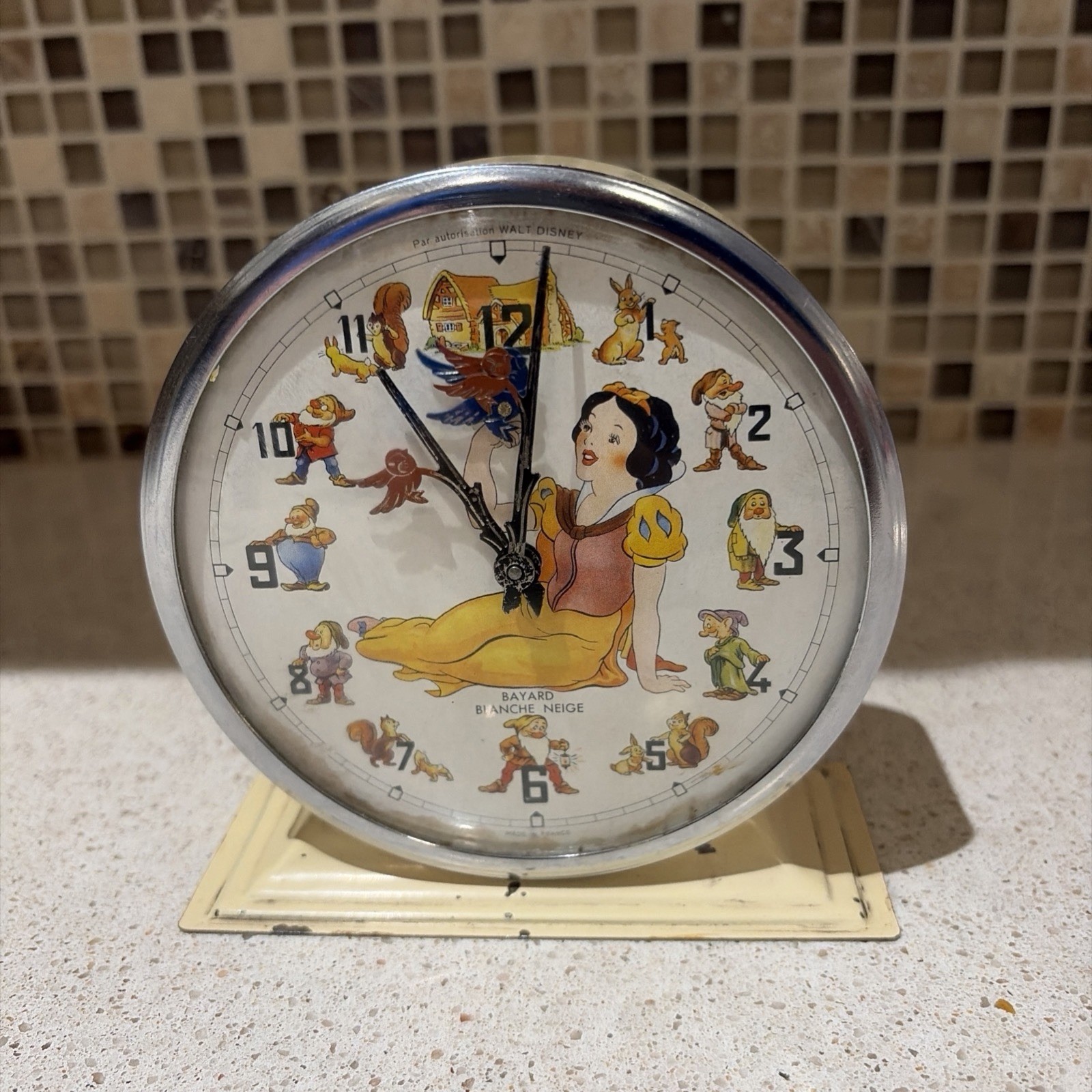 Vintage Antique Walt Disney Snow White Seven Dwarves Clock Bayard