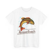 A.F. Meisselbach Vintage Fishing Reel Tackle Jumping Fish Logo T-shirt NEW