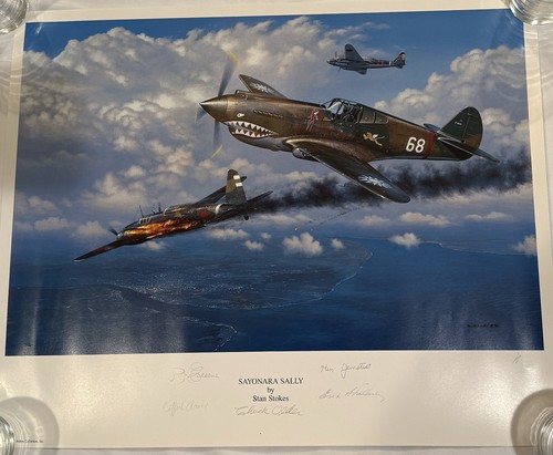 5 AVG pilote de tigre volant signé 18x32 Stan Stokes estampe Sayonara Sally AIV COA - Photo 1/6