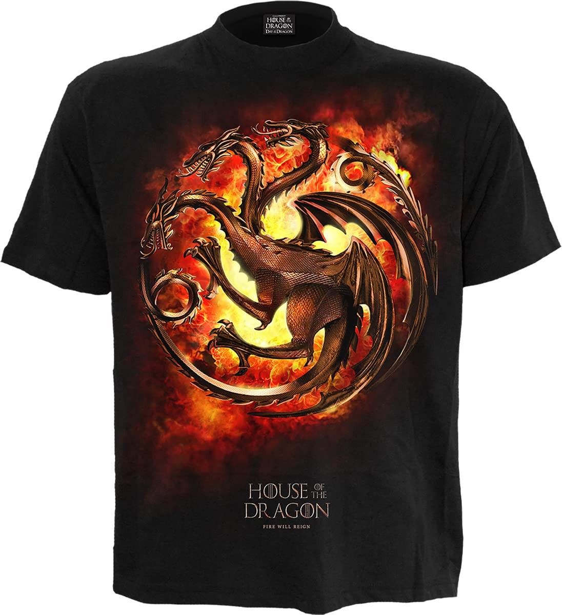 HBO - House of The Dragon - Dragon Flames - Front Print T-Shirt Black X-Large