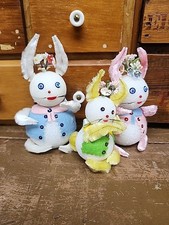 Vtg MCM Easter Bunnies Rabbits Family Push Pi...