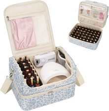 Nail Polish Organizer, Supplies Storage Case Holds 69 Slots, Blue Floral