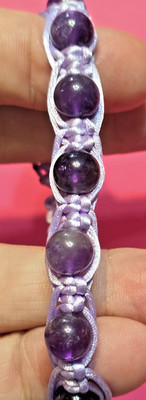 Macrame and Amethyst Gemstone Bead Adjustable Bracelet