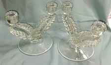 Vintage Double Light Candle Holder Etched Susquehanna Glass Candlestick Set