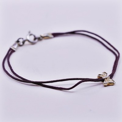 6.5  Vintage Sterling silver handmade bracelet, 925 butterfly with linen thread