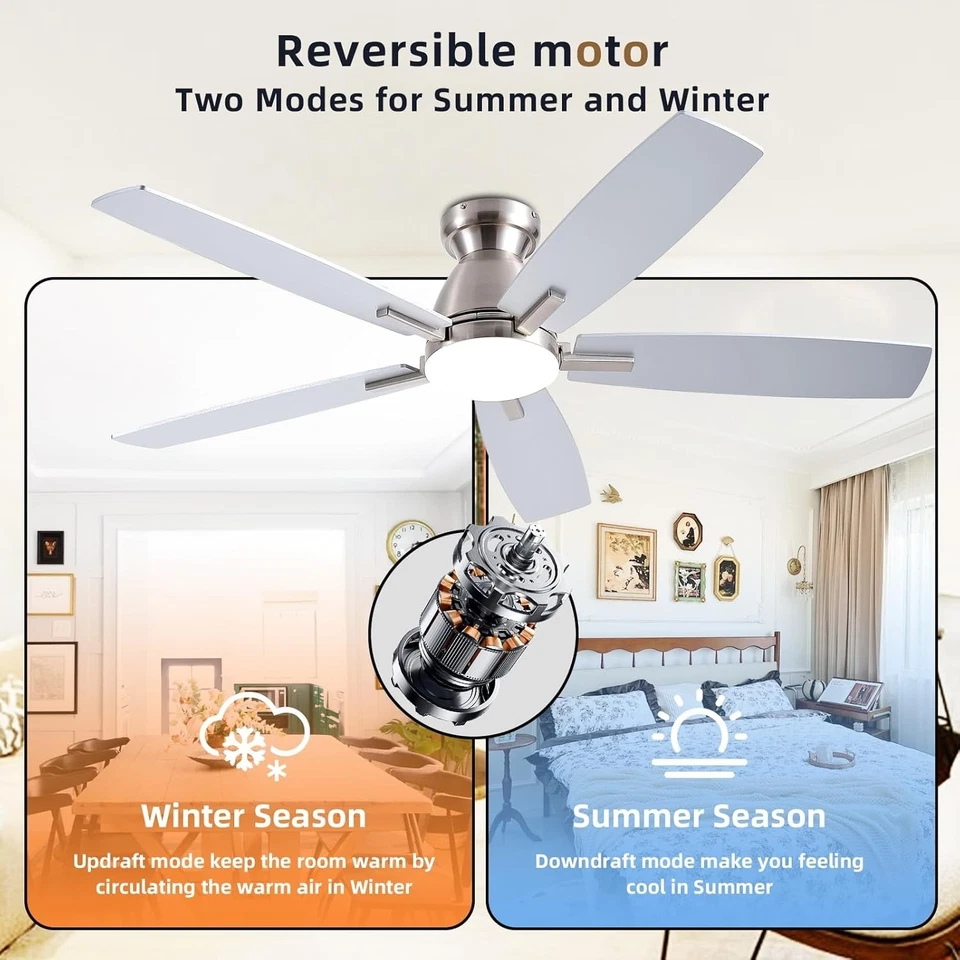 Ceiling Fans with Lights, 52 Inch Low Profile Ceiling Fan with Light and Remote - Image 2 of 4