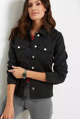 FREEMANS Buttoned Cotton Jacket in Black UK 14 (ccc743)