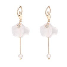White Long Dangle Earrings Pearl Petals Drop Earrings for Women Valentines Jew