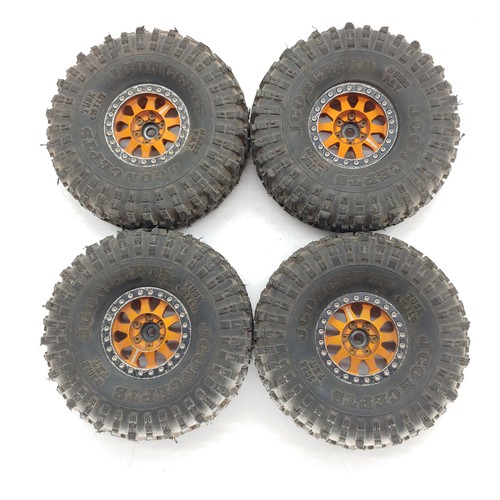 4x Jconcepts TUSK 3022 P.S.T. 1.9" Crawler Tires Vanquish Method & Orange Wheels