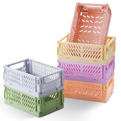 6-Pack Small Pastel Plastic Storage Baskets, Collapsible Crates for Organizing,
