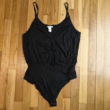 H M Woman's Body Suit Top Size L Color Black straps snap crotch